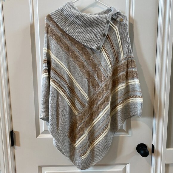 WHBM Poncho Sweater Gray, Cream and Brown Size Medium - Picture 4 of 11